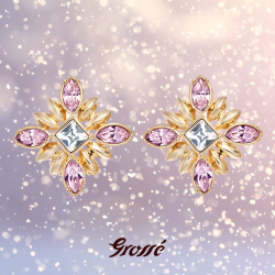 Grossé Ohrclip - Athene - Goldfarbe - Rhinestone - Rosa - 20x20 mm - Vergoldet