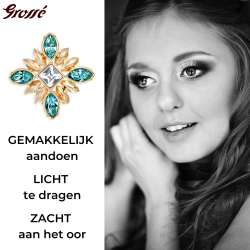 Grossé Oorclips - Athene - Goudkleurig - Rhinestone - Turquoise - 20x20 mm - Verguld - GA61453