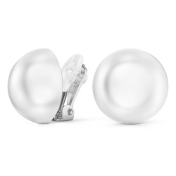 Traveller Clip-on Earrings - Pearls - 16 mm - White - Platinum Plated - Silver Coloured - Halve Pearls