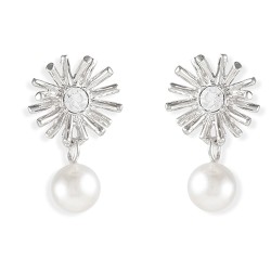 Grossé Clip-on Earrings - Pendants - Silver Coloured - Pearl - White - Crystals - 20x10 mm - Platinum Plated