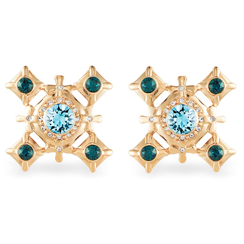 Grossé Ohrclip - Dynasty - Goldfarbe - Kristall - Blau - 20x20 mm - 22ct Vergoldet - GJ64325
