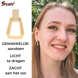 Grossé Oorclips - Hangend - Goudkleurig - Kristal - 30x20 mm - Verguld