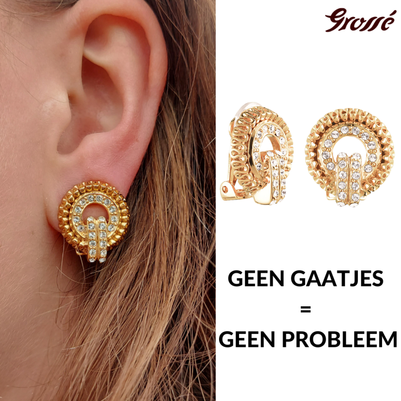 Grossé Oorclips - Tourbillon - Goudkleurig - Kristal - 20x18 mm - Verguld - GJ64357