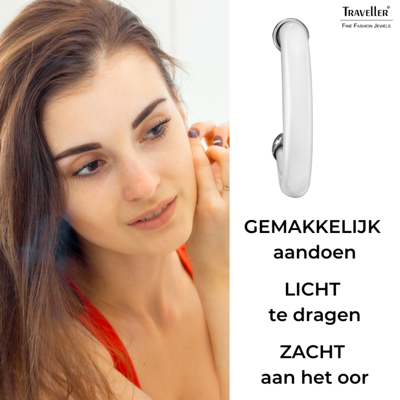 Traveller Clip Oorbellen - Oorringen - Geplatineerd - Wit Resin - 25 mm - Zilverkleurig - 157714