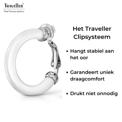 Traveller Clip Oorbellen - Oorringen - Geplatineerd - Wit Resin - 25 mm - Zilverkleurig - 157714