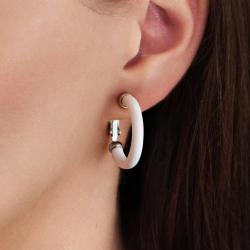 Traveller Clip Oorbellen - Oorringen - Geplatineerd - Wit Resin - 25 mm - Zilverkleurig - 157714