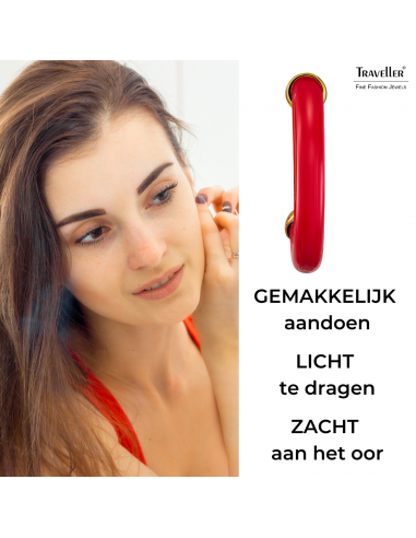 Traveller Clip Oorbellen - Oorringen - Verguld 22ct - Rood Resin - 25 mm - 157716
