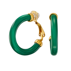 Traveller Clip-on Earrings - Hoop Earrings - Gold Plated 22ct - Green Resin - 25 mm - 157717