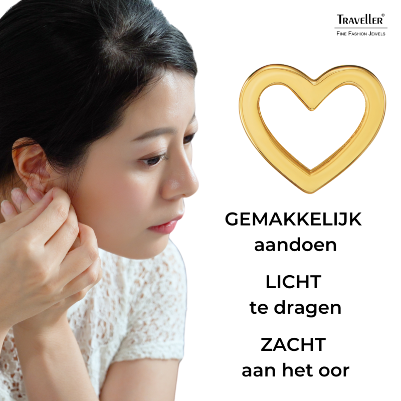 Traveller Oorstekers - Verguld - Hart - Edelstaal - 6x7 mm - 166339 