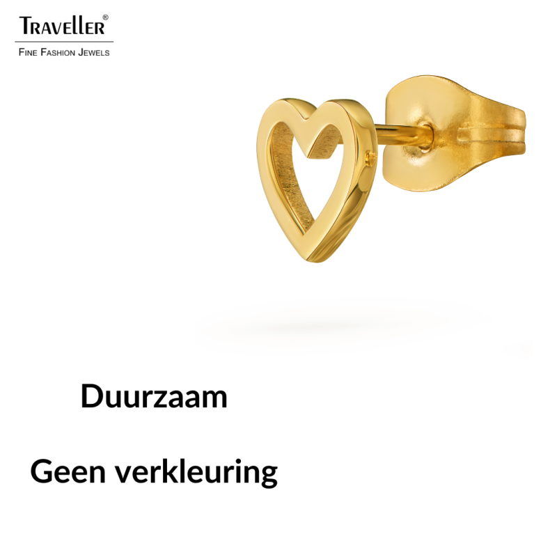 Traveller Oorstekers - Verguld - Hart - Edelstaal - 6x7 mm