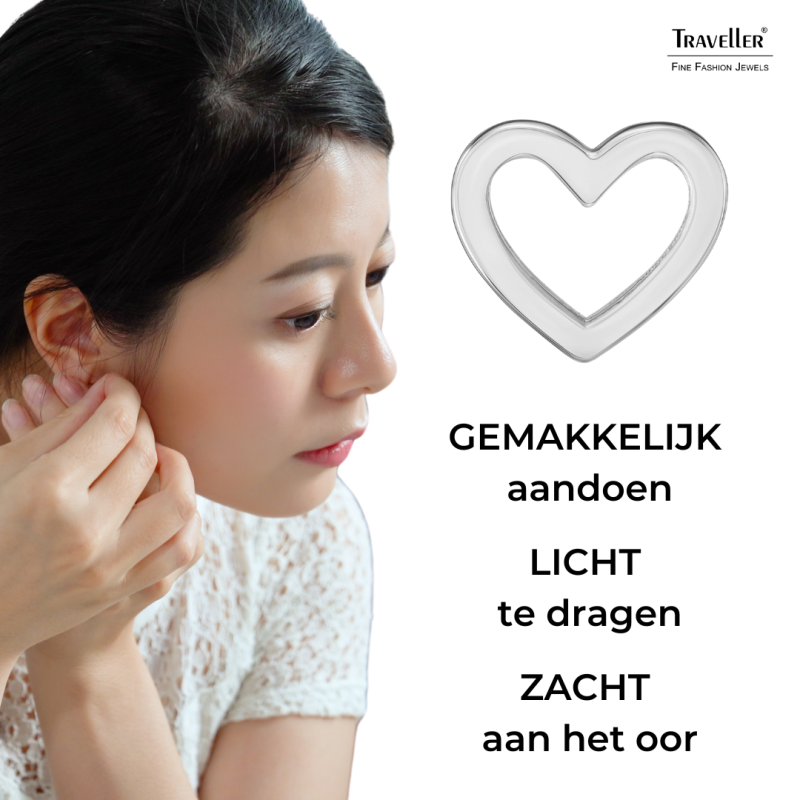 Traveller Oorstekers - Zilverkleurig- Hart - 6x7 mm - Edelstaal - 166340 