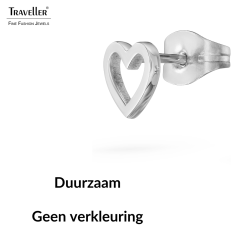 Traveller Oorstekers - Zilverkleurig- Hart - 6x7 mm - Edelstaal - 166340 