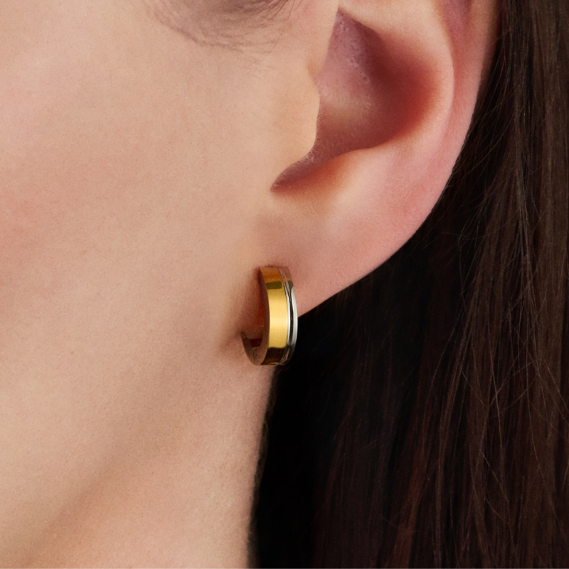 Traveller Earrings - Hoop Earrings - Bicolor - Gold Plated - Ø13mm - Stainless Steel - Silver & Gold Coloured