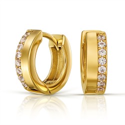 Traveller Earrings - Hoop Earrings - Gold Plated - Zirconia - Ø 16 mm - Stainless Steel - 166350