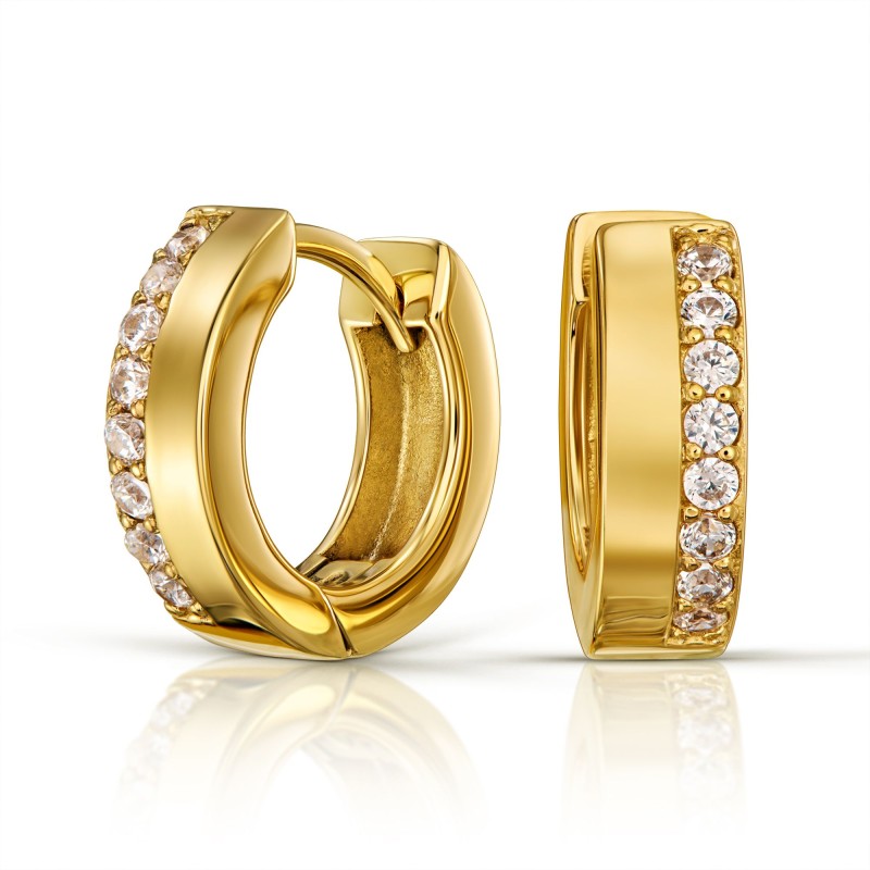 Traveller Earrings - Hoop Earrings - Gold Plated - Zirconia - Ø 16 mm - Stainless Steel - 166350