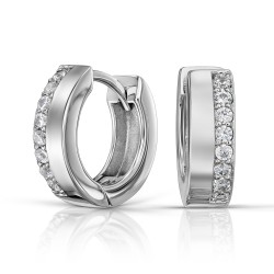 Traveller Earrings- Hoop Earrings - Silver Coloured - Zirconia - Ø 16 mm - Stainless Steel