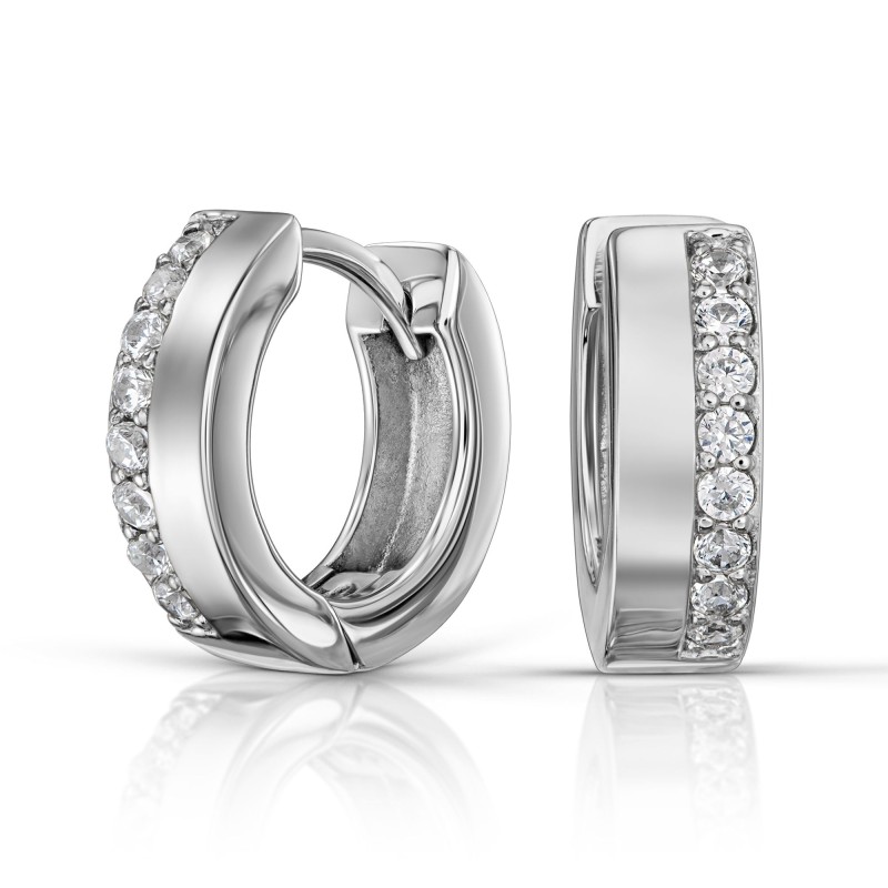 Traveller Earrings- Hoop Earrings - Silver Coloured - Zirconia - Ø 16 mm - Stainless Steel