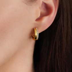 Traveller Earrings - Hoop Earrings - Gold Plated - Zirconia - Ø 16 mm - Stainless Steel - 166350