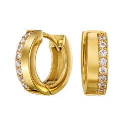 Traveller Earrings - Hoop Earrings - Gold Plated - Zirconia - Ø 16 mm - Stainless Steel - 166350