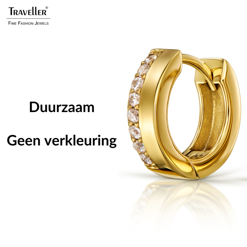 Traveller Oorringen - Verguld - Zirkonia - Ø 16 mm - Edelstaal