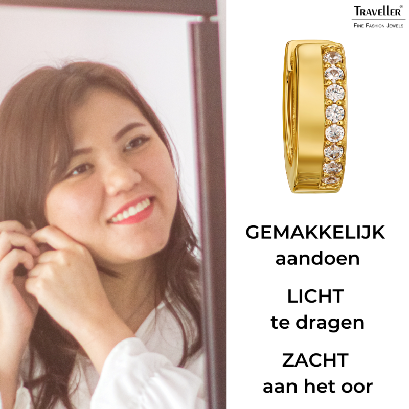 Traveller Oorringen - Verguld - Zirkonia - Ø 16 mm - Edelstaal - 166350