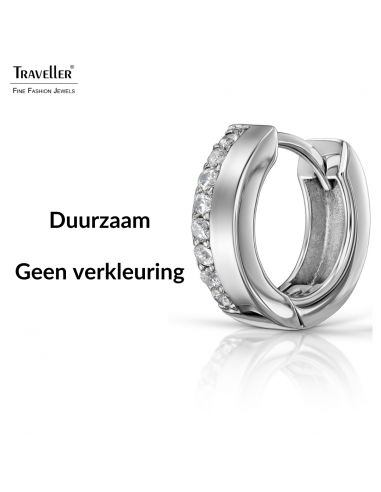 Traveller Oorringen - Zilverkleurig - Zirkonia - Ø 16 mm - Edelstaal