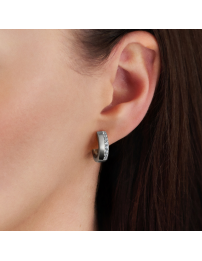 Traveller Earrings- Hoop Earrings - Silver Coloured - Zirconia - Ø 16 mm - Stainless Steel