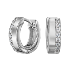 Traveller Earrings- Hoop Earrings - Silver Coloured - Zirconia - Ø 16 mm - Stainless Steel - 166351