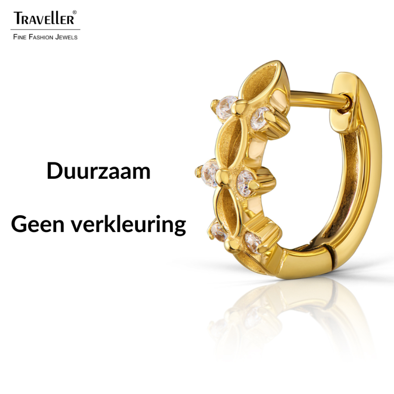 Traveller Oorringen - Verguld - Zirkonia - Ø 14 mm - Edelstaal - 166354