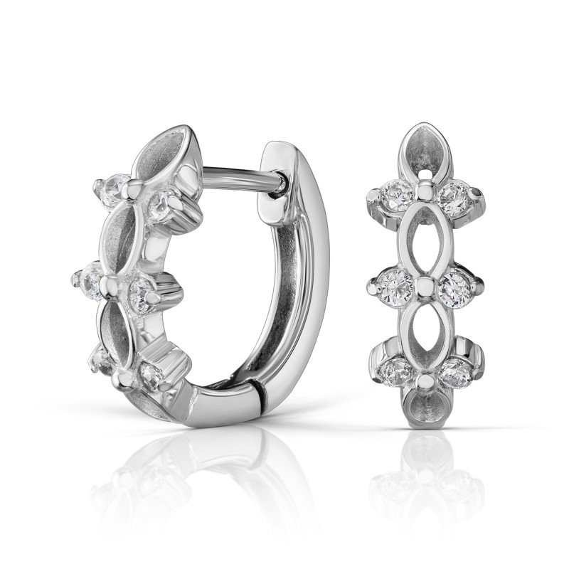 Traveller Hoop Earrings - Silver Coloured - Zirconia - Ø 14 mm - Stainless Steel