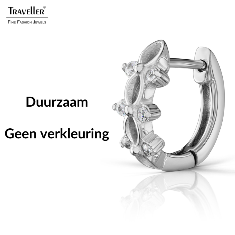 Traveller Oorringen - Zilverkleurig - Zirkonia - Ø 14 mm - Edelstaal
