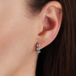 Traveller Hoop Earrings - Silver Coloured - Zirconia - Ø 14 mm - Stainless Steel