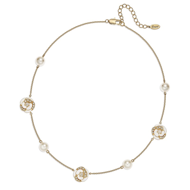 Grossé Collier - Blanc Camelia - Goldfarbe - Perle - 6 mm - Creme - Kristalle - Vergoldet - 38+5 cm - GJ24689