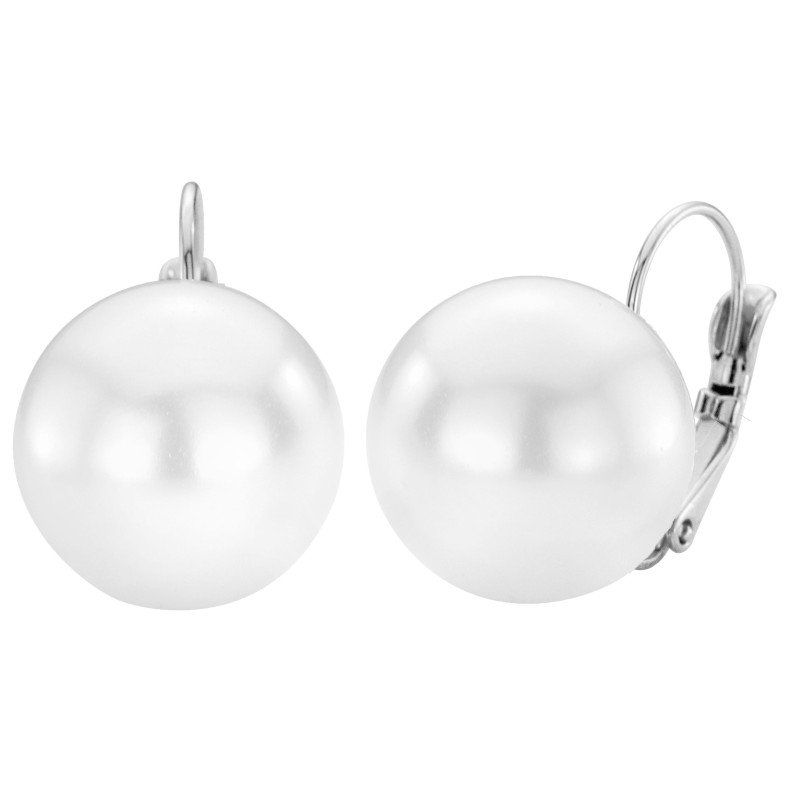 Traveller Drop Earrings - Pearl - 16 mm - White - Platinum Plated - 901716