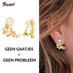 Grossé Oorclips - Statement Pearl - Goudkleurig - Parels - Wit - Kristallen - Verguld - 20x14 mm - GJ64163