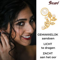 Grossé Oorclips - Statement Pearl - Goudkleurig - Parels - Wit - Kristallen - Verguld - 20x14 mm - GJ64163