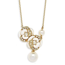 Grossé Necklace - Blanc Camelia - Gold Coloured - Pearls - Cream - Crystals - Gold Plated - 40+5 cm