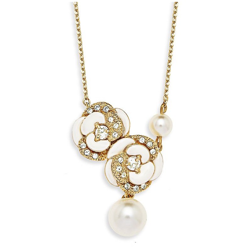 Grossé Ketting - Blanc Camelia - Goudkleurig - Parels - Crème - Kristallen - Verguld - 40+5 cm - GJ24688