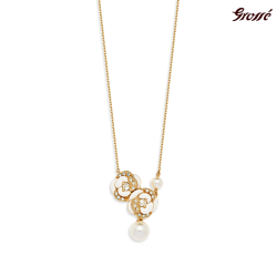 Grossé Collier - Blanc Camelia - Goldfarbe - Perle - Creme - Kristalle - Vergoldet - 40+5 cm - GJ24688