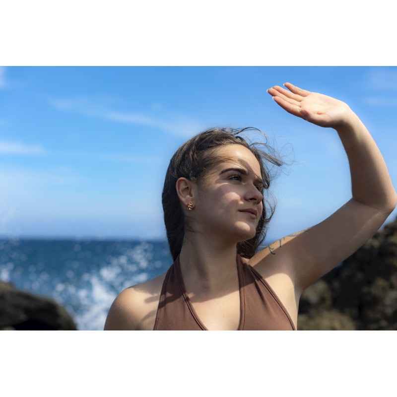 Traveller Ohrclips - 22kt Vergoldet - Kristall - Braun Topaz - 16 x 8 mm