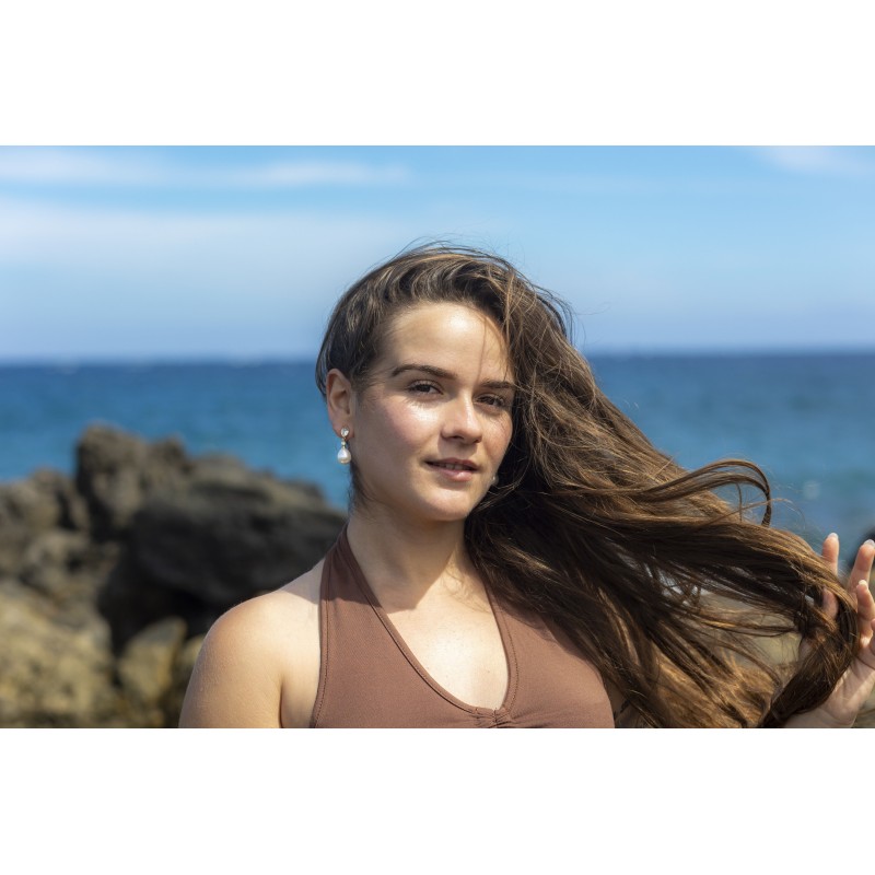 Traveller Ohrclip - Hänger - Tropfen Perle - 15x12 mm - Weiß - Preciosa Kristalle - 22kt vergoldet - 32x12 mm