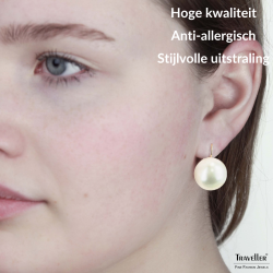 Traveller Oorbellen - Brisures - Parel - 16 mm - Wit - Hangers - 22kt verguld