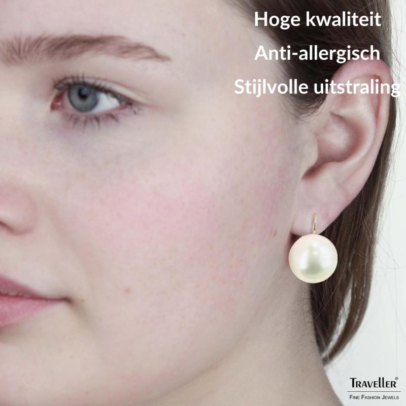 Traveller Oorbellen - Brisures - Parel - 16 mm - Wit - Hangers - 22kt verguld - 901616