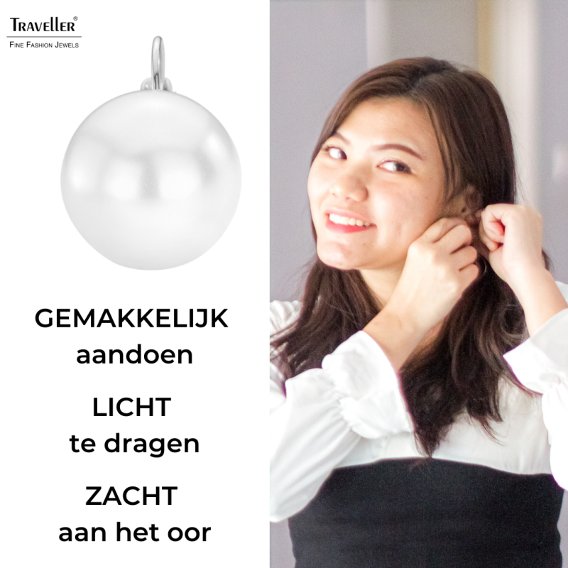 Traveller Oorbellen - Brisures - Parel - 16 mm - Wit - Hangers - Geplatineerd - 901716