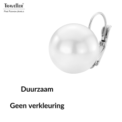 Traveller Oorbellen - Brisures - Parel - 16 mm - Wit - Hangers - Geplatineerd