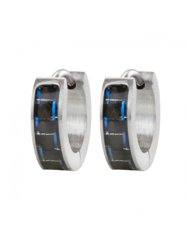 Traveller Creolen - Herren - Silberfarbe - Edelstahl - Schwarz Karbon - Blau - Ø 14mm - 14x4 mm - 180954