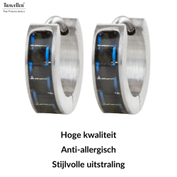 Traveller Oorringen - Heren - Edelstaal - Zwart Carbon - Blauw - 14x4 mm