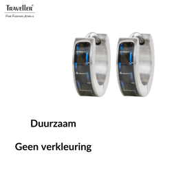 Traveller Oorringen - Heren - Edelstaal - Zwart Carbon - Blauw - 14x4 mm