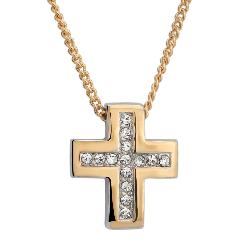 Traveller Kruis met Ketting - Bicolor - Kristal - 15x13 mm -  Lengte 37/40/43 cm - 156444