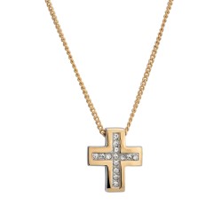 Traveller Kruis met Ketting - Bicolor - Kristal - 15x13 mm -  Lengte 37/40/43 cm - 156444